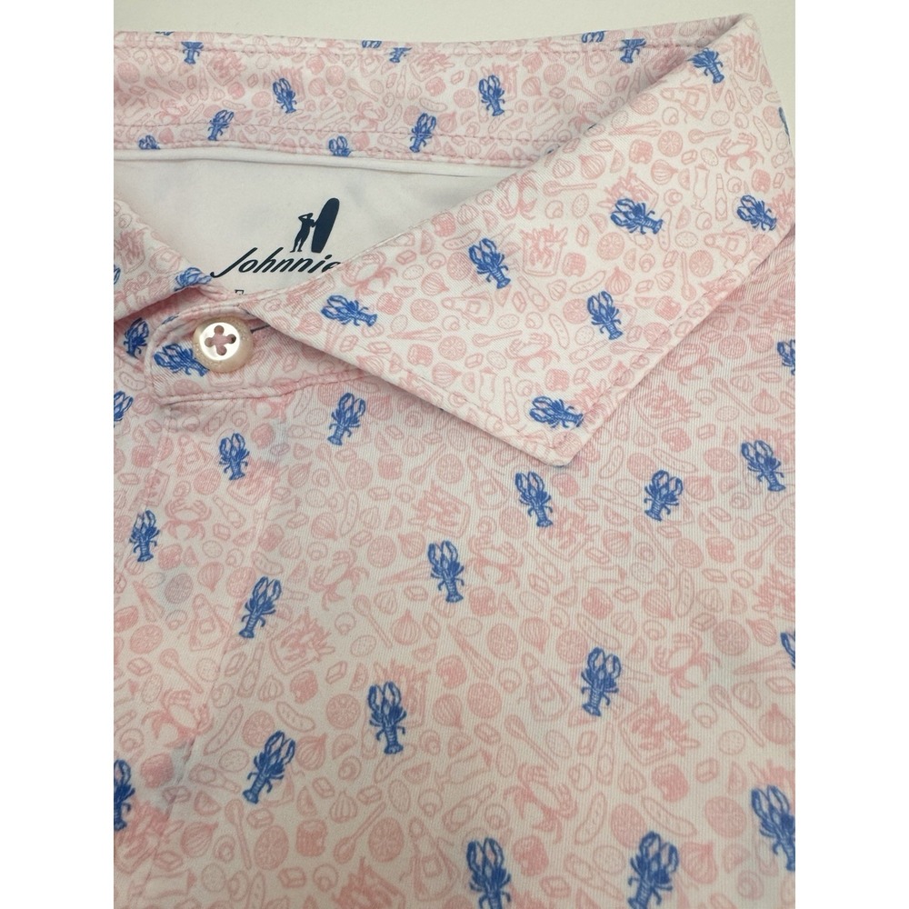 NWT Johnnie-O LOW COUNTRY Lobster Print Featherweight Golf Polo Pink LARGE $110
